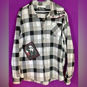 Ghost Face Flannel Long Sleeve Shirt Scream Horror Movie Ghostface Slasher XL